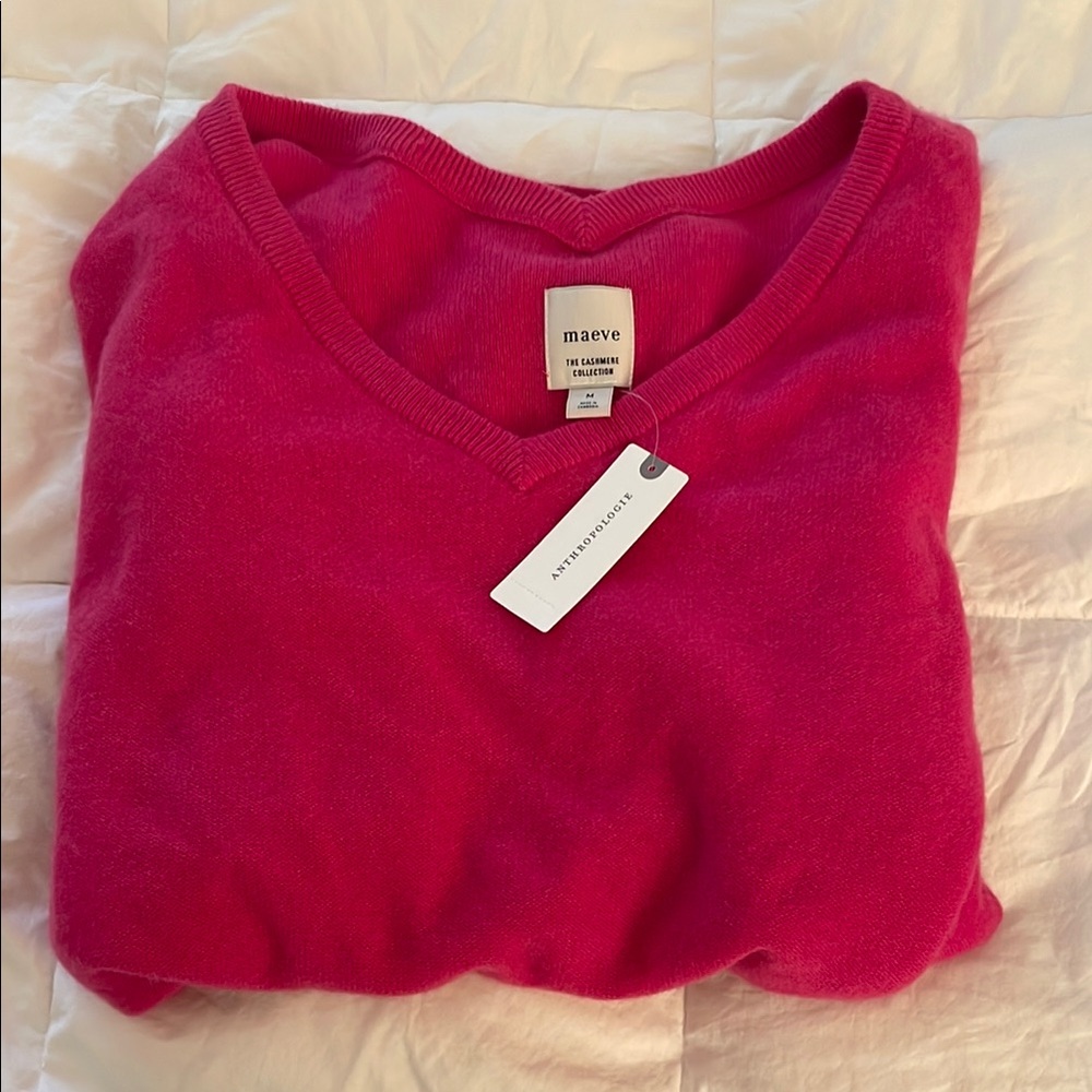 SOLD Anthropologie Maeve Fuschia Pink V-Neck Cashmere Sweater